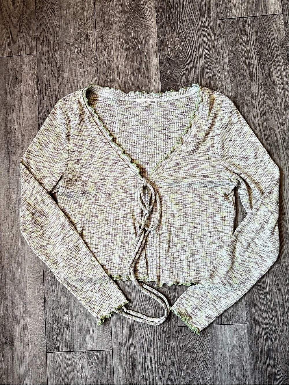 MoaC Moa Women's Tie-Front Cardigan in Pink & Green